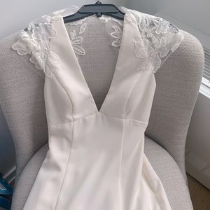 Amsale Ivory tea-length dress with lace detailing